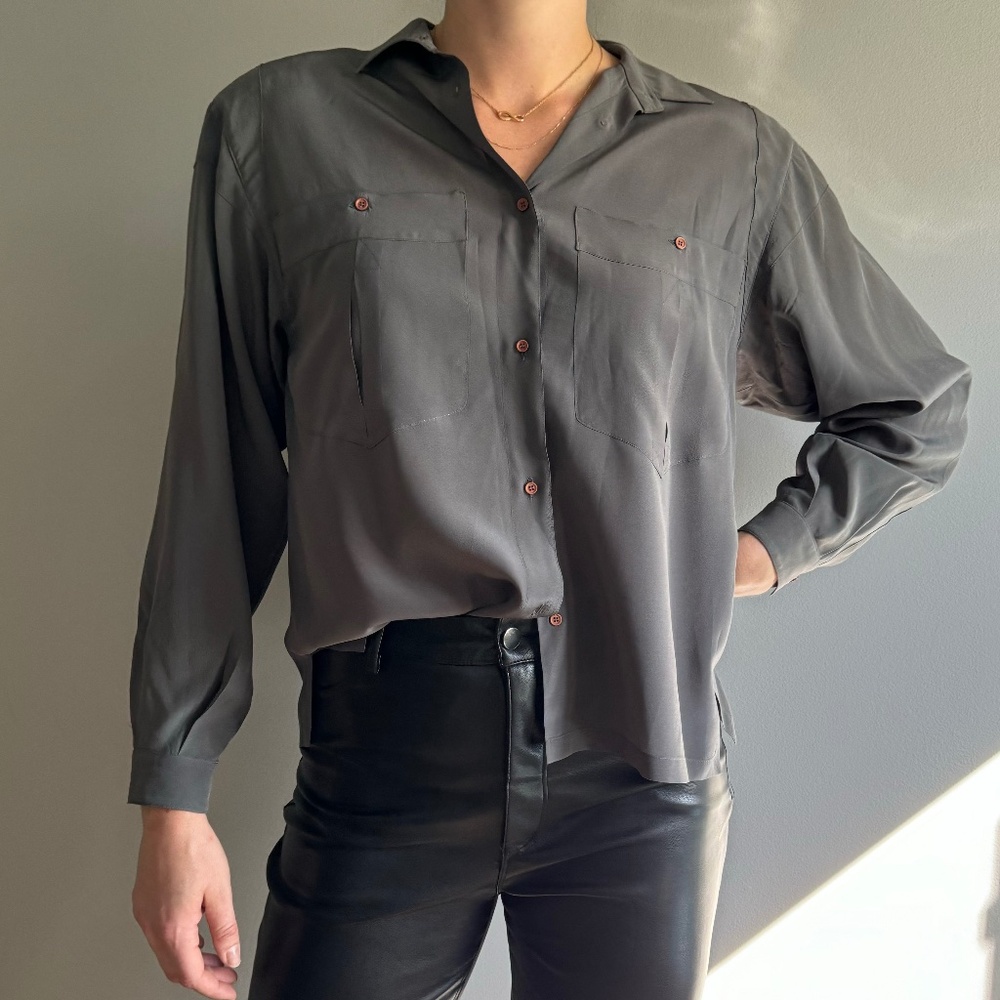 Vintage Claude Montana Silk Grey Blouse